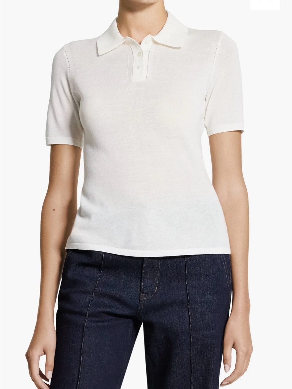 Theory Women's Short-Sleeve wool Polo Top in ivory